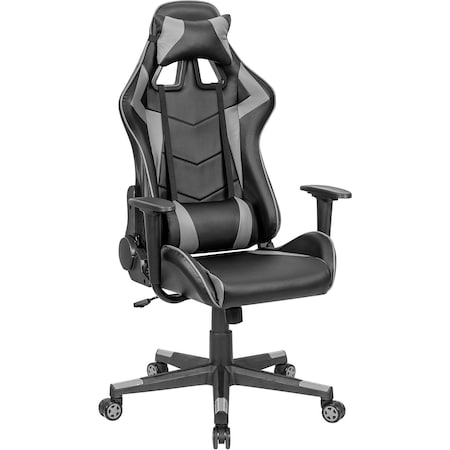 Global Industrial High Back Gaming Chair, Bonded Leather, Black/Gray 695853GY